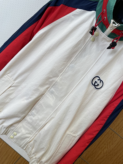 グッチ 刺繍入りカラーブロックリボンスタンドカラージャケット