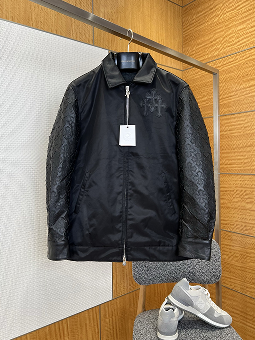 クロムハーツ ファッショナブルなパッチワークのクロススリーブ高級レザージャケット