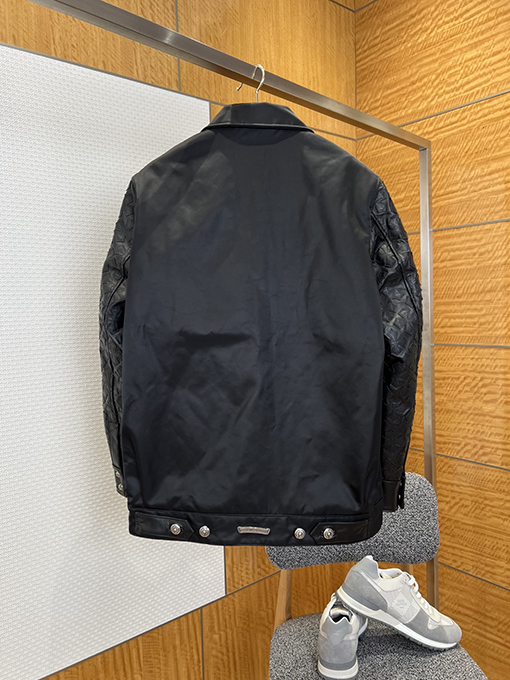 クロムハーツ ファッショナブルなパッチワークのクロススリーブ高級レザージャケット