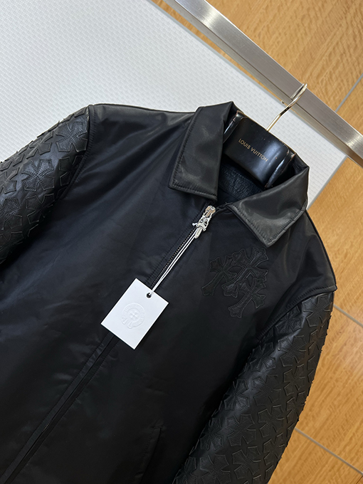 クロムハーツ ファッショナブルなパッチワークのクロススリーブ高級レザージャケット