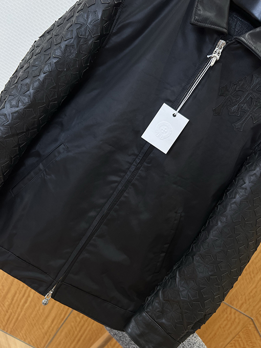 クロムハーツ ファッショナブルなパッチワークのクロススリーブ高級レザージャケット