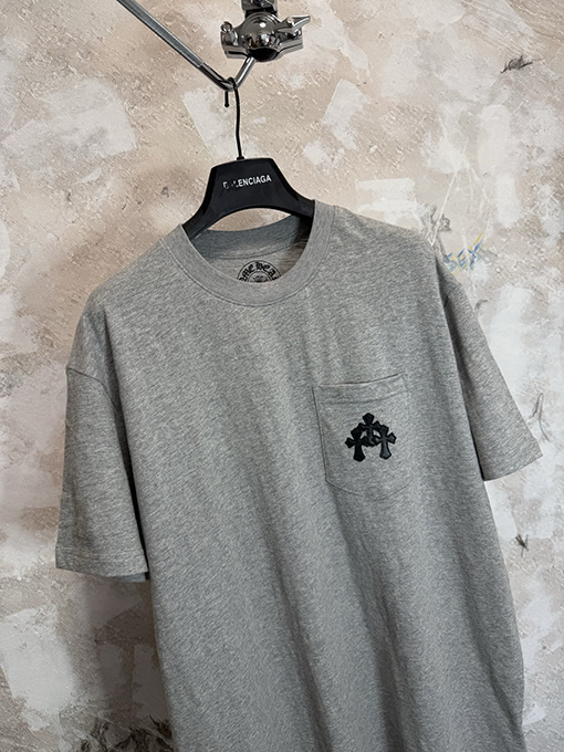 クロムハーツ 限定花柄糸スラブコットンパッチワークレザー半袖Tシャツ