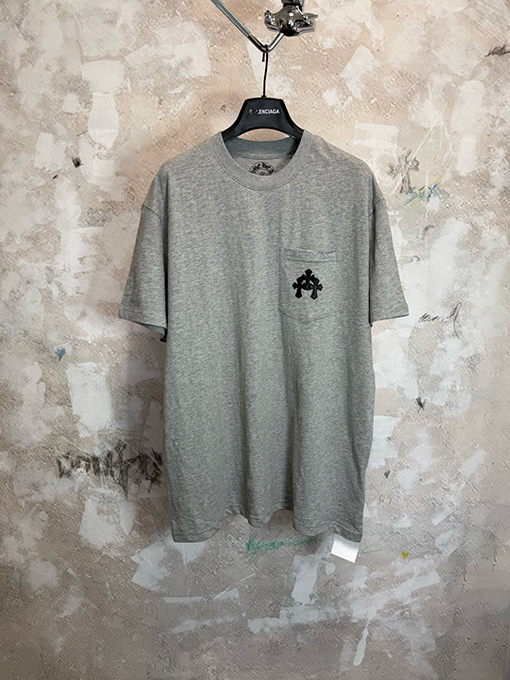 クロムハーツ 限定花柄糸スラブコットンパッチワークレザー半袖Tシャツ
