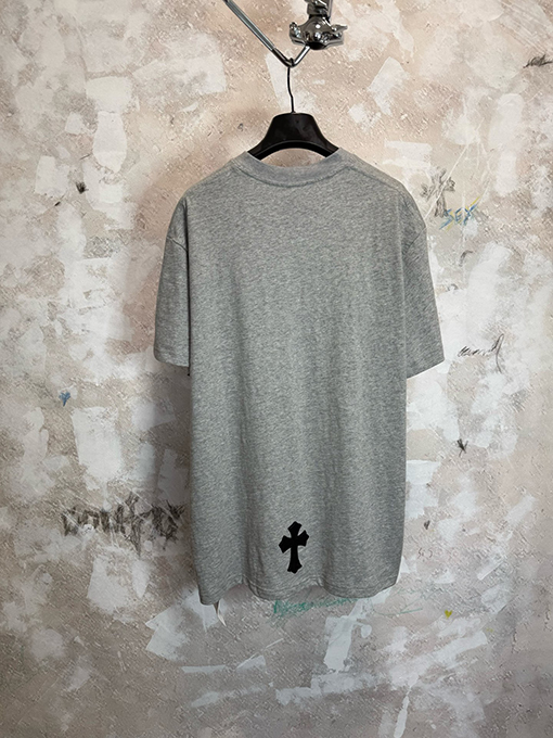 クロムハーツ 限定花柄糸スラブコットンパッチワークレザー半袖Tシャツ