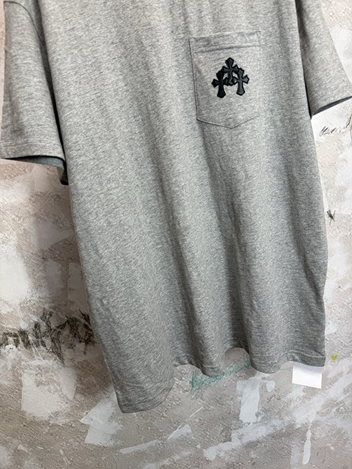 クロムハーツ 限定花柄糸スラブコットンパッチワークレザー半袖Tシャツ