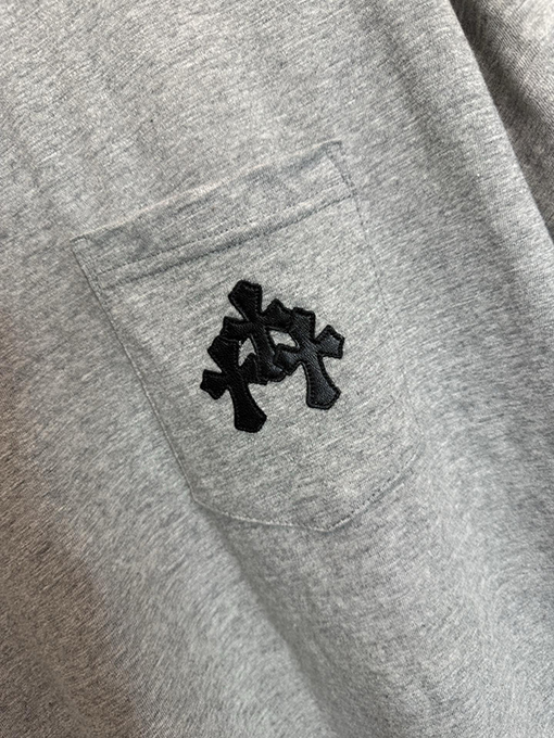 クロムハーツ 限定花柄糸スラブコットンパッチワークレザー半袖Tシャツ