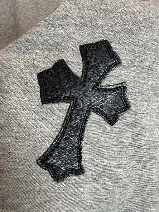 クロムハーツ 限定花柄糸スラブコットンパッチワークレザー半袖Tシャツ