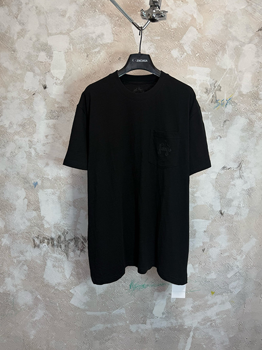 クロムハーツ 限定花柄糸スラブコットンパッチワークレザー半袖Tシャツ