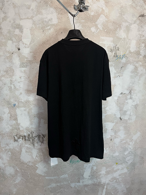 クロムハーツ 限定花柄糸スラブコットンパッチワークレザー半袖Tシャツ