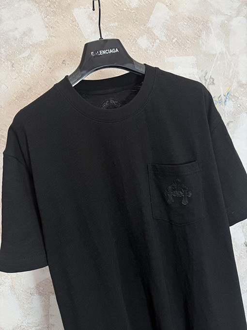 クロムハーツ 限定花柄糸スラブコットンパッチワークレザー半袖Tシャツ