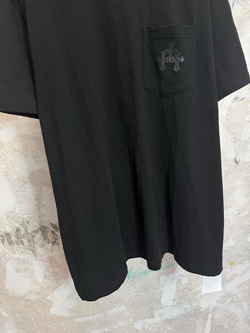 クロムハーツ 限定花柄糸スラブコットンパッチワークレザー半袖Tシャツ