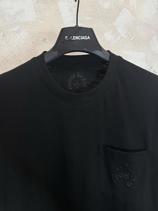クロムハーツ 限定花柄糸スラブコットンパッチワークレザー半袖Tシャツ