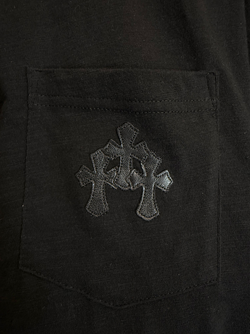 クロムハーツ 限定花柄糸スラブコットンパッチワークレザー半袖Tシャツ