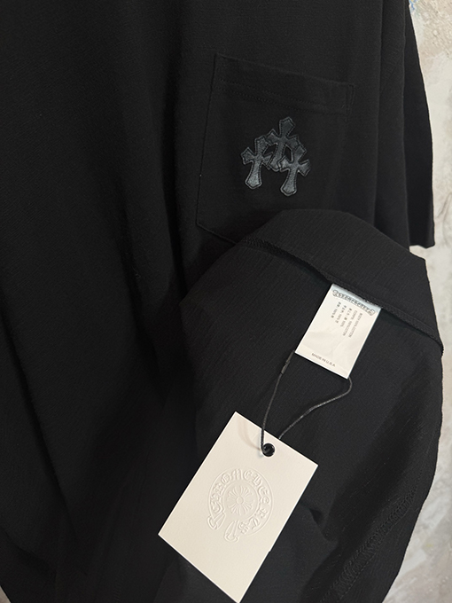 クロムハーツ 限定花柄糸スラブコットンパッチワークレザー半袖Tシャツ