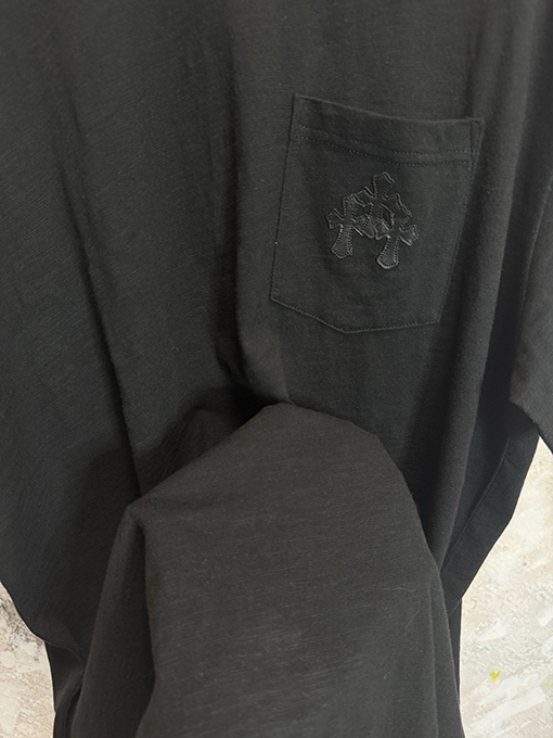 クロムハーツ 限定花柄糸スラブコットンパッチワークレザー半袖Tシャツ