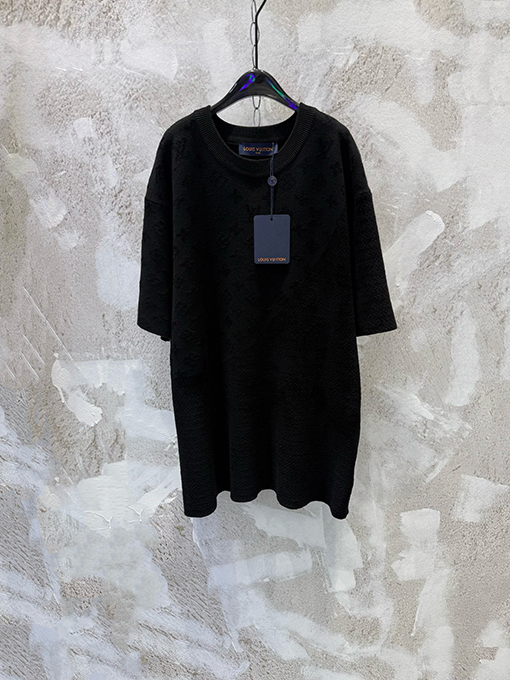 ルイヴィトンコピー クラシックなモノグラムジャカードニットのクルーネック半袖Tシャツ