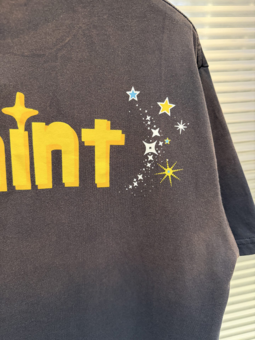 セントマイケルスーパーコピー エルフの文字プリント入りウォッシュダメージ半袖Tシャツ