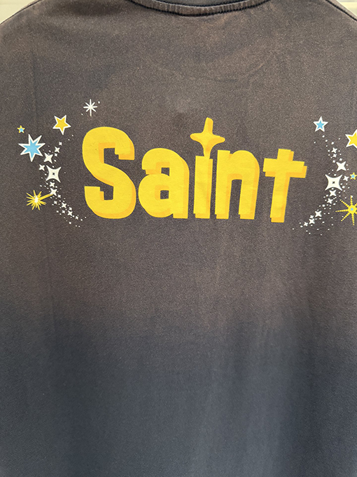 セントマイケルスーパーコピー エルフの文字プリント入りウォッシュダメージ半袖Tシャツ