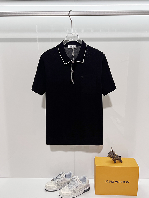 エルメス カラーブロックカラーのニット半袖ポロシャツ