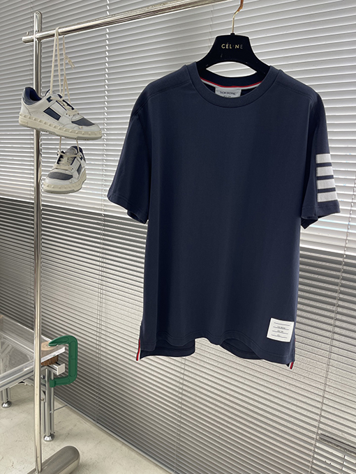 トムブラウン リブ編み4本ストライプ半袖Tシャツ