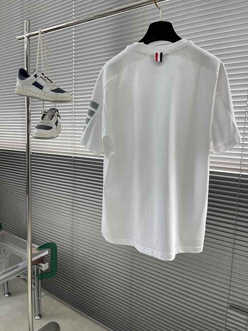 トムブラウン リブ編み4本ストライプ半袖Tシャツ