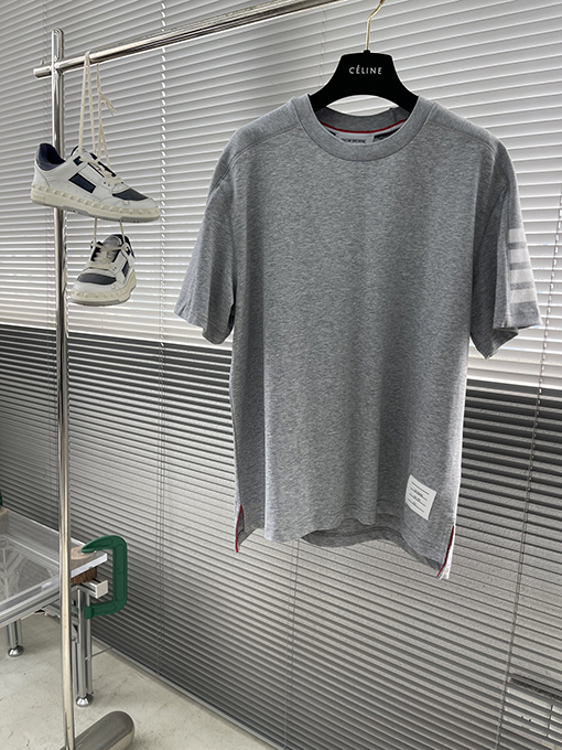 トムブラウン リブ編み4本ストライプ半袖Tシャツ