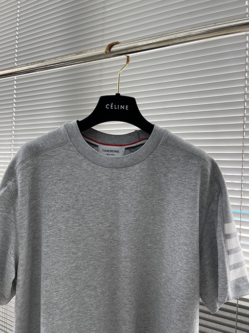トムブラウン リブ編み4本ストライプ半袖Tシャツ