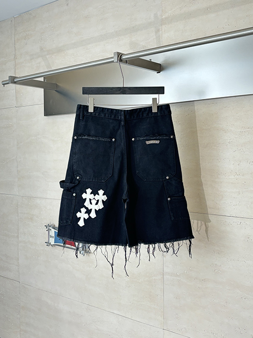 クロムハーツコピー クロス柄のパッチワークデニムショートパンツ