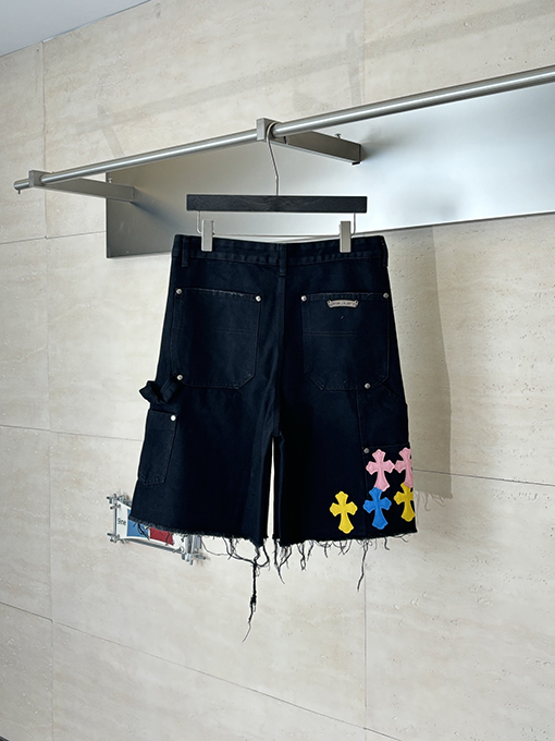 クロムハーツ カラフルクロス柄のパッチワークデニムショートパンツ