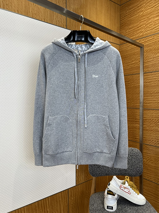 ディオール 文字刺繍入りフード付きジップアップスウェットシャツ