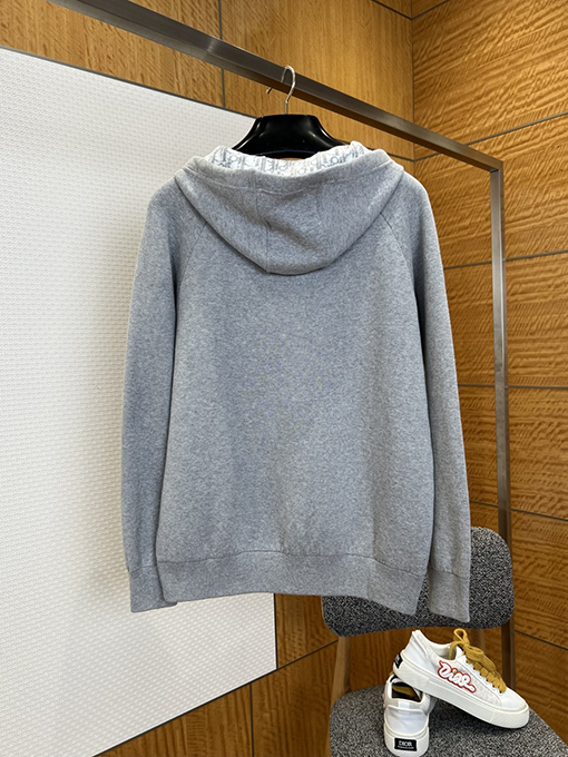 ディオール 文字刺繍入りフード付きジップアップスウェットシャツ