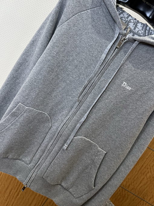 ディオール 文字刺繍入りフード付きジップアップスウェットシャツ