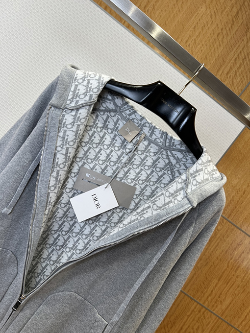 ディオール 文字刺繍入りフード付きジップアップスウェットシャツ