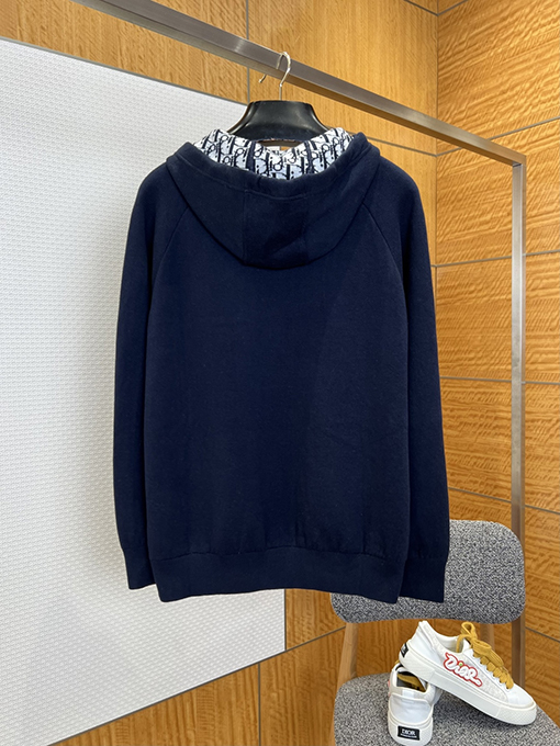ディオール 文字刺繍入りフード付きジップアップスウェットシャツ