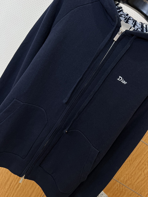 ディオール 文字刺繍入りフード付きジップアップスウェットシャツ