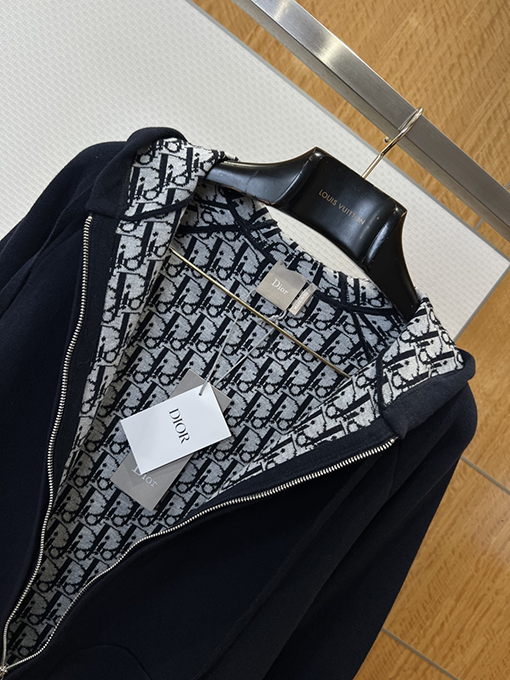 ディオール 文字刺繍入りフード付きジップアップスウェットシャツ