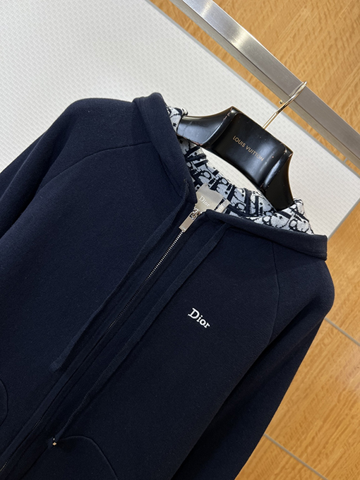 ディオール 文字刺繍入りフード付きジップアップスウェットシャツ