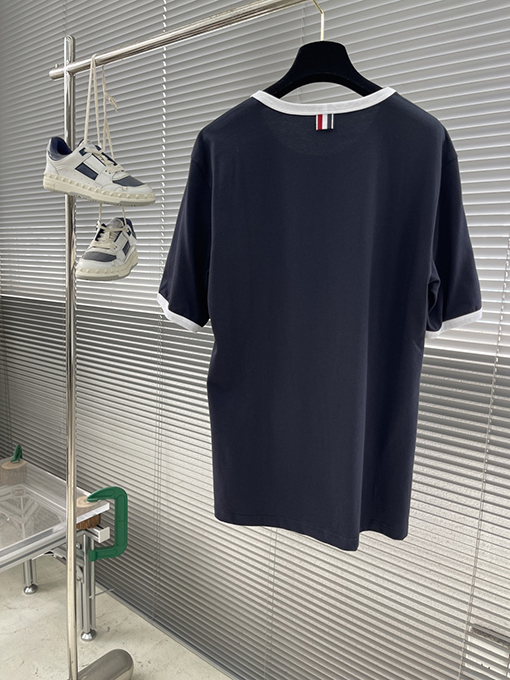 トムブラウン 新作 ラウンドネック ストライプ ピケ 半袖Tシャツ