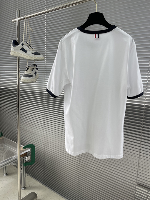 トムブラウン 新作 ラウンドネック ストライプ ピケ 半袖Tシャツ