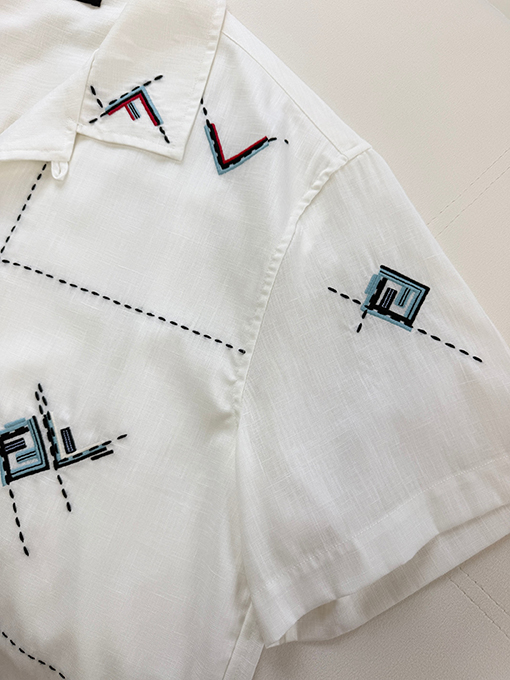 フェンディコピー リネン刺繍入り半袖シャツ