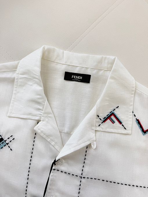 フェンディコピー リネン刺繍入り半袖シャツ
