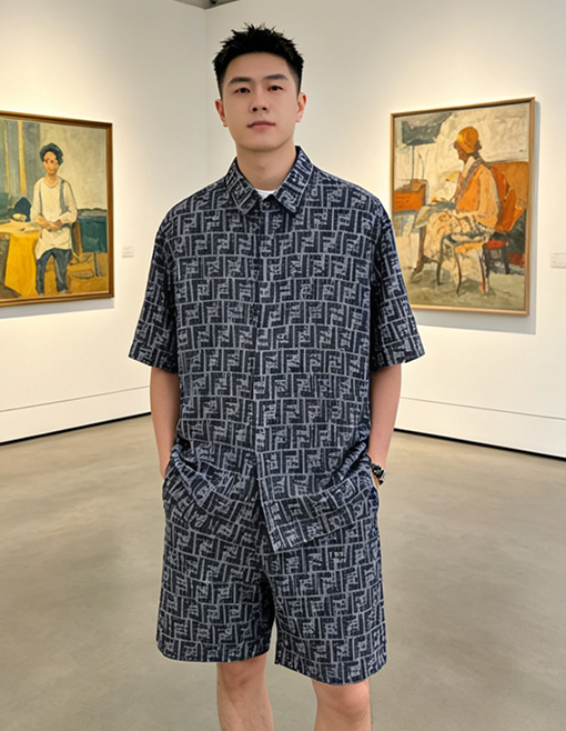 フェンディ ダブルFモノグラム入り半袖シャツとショートパンツのセット