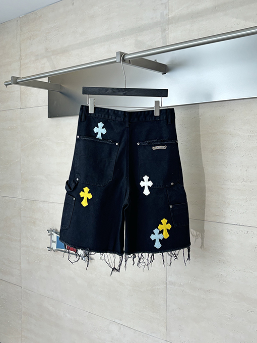 クロムハーツコピー クロス柄のパッチワークデニムショートパンツ