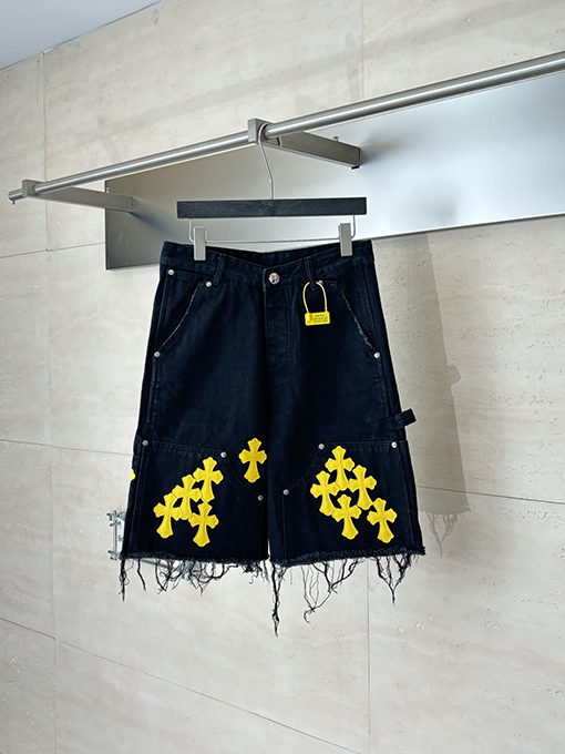 クロムハーツスーパーコピー 新作クラシッククロス柄レザー刺繍カーゴデニムショーツ