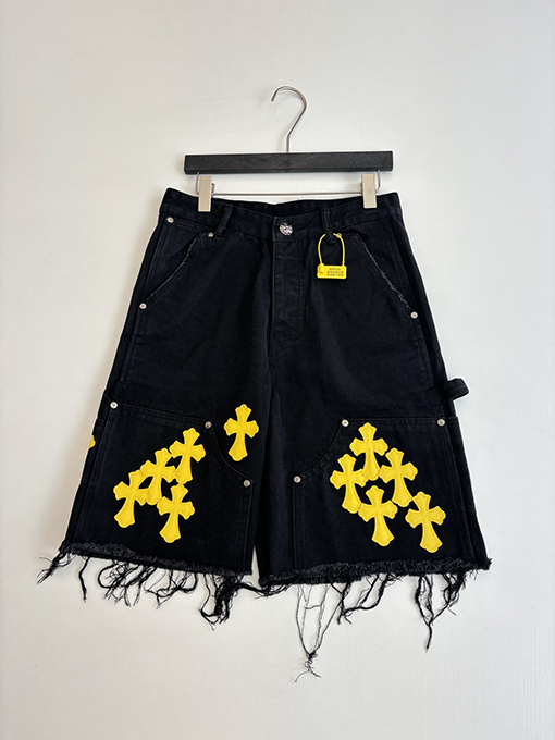 クロムハーツスーパーコピー 新作クラシッククロス柄レザー刺繍カーゴデニムショーツ