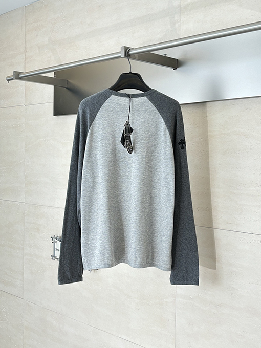 クロムハーツ カラーブロックレザー刺繍入り長袖シャツ