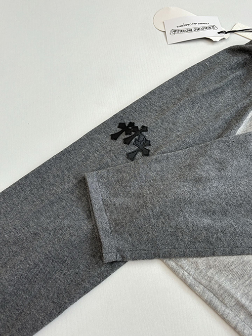 クロムハーツ カラーブロックレザー刺繍入り長袖シャツ