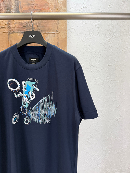 フェンディ プリント刺繍入り半袖Tシャツ