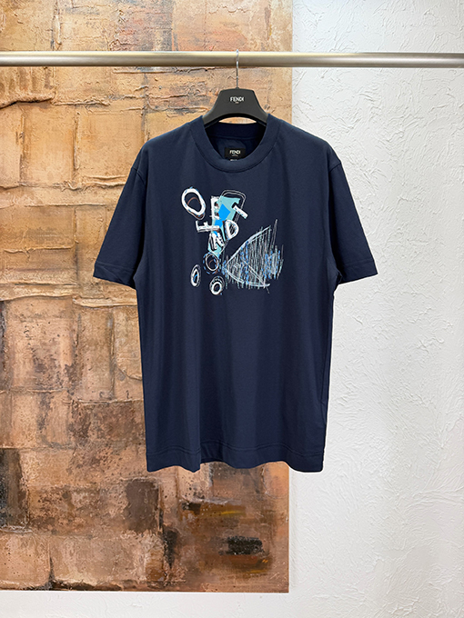 フェンディ プリント刺繍入り半袖Tシャツ