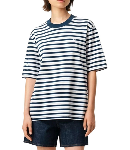 アミコピー クラシックのハート刺繍入りストライプ柄半袖Tシャツ